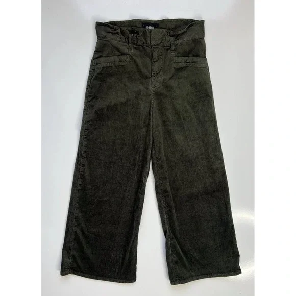 PAIGE Sutton Crop Wide Leg Green Velvet Corduroy Culotte Paperbag Waist / 25 - Picture 1 of 6